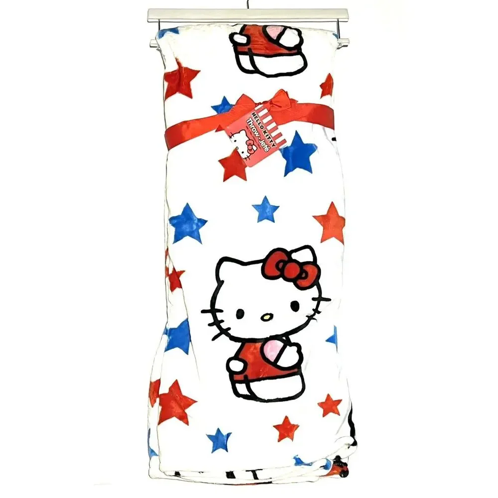 Hello Kitty Throw Blanket USA Stars Red White Blue July 4 Patriot 60X70” Fleece